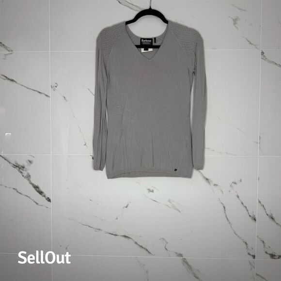 Barbour Women's V-Neck Gray Pullover Sweater Size 6 Long Sleeve Casual​ - Picture 1 of 8